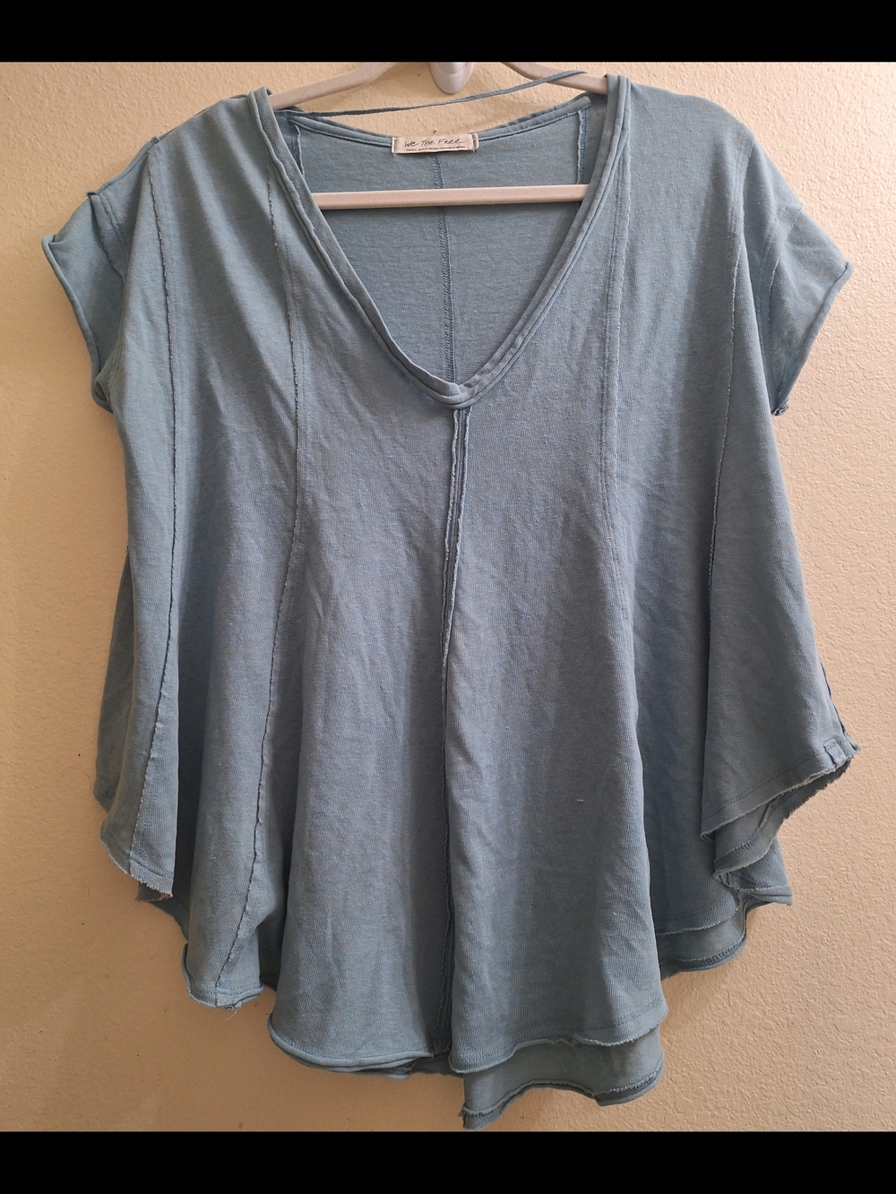 Free People We The Free Ocean Day Sammie Pleated Top Blue V-Neck Tunic Small